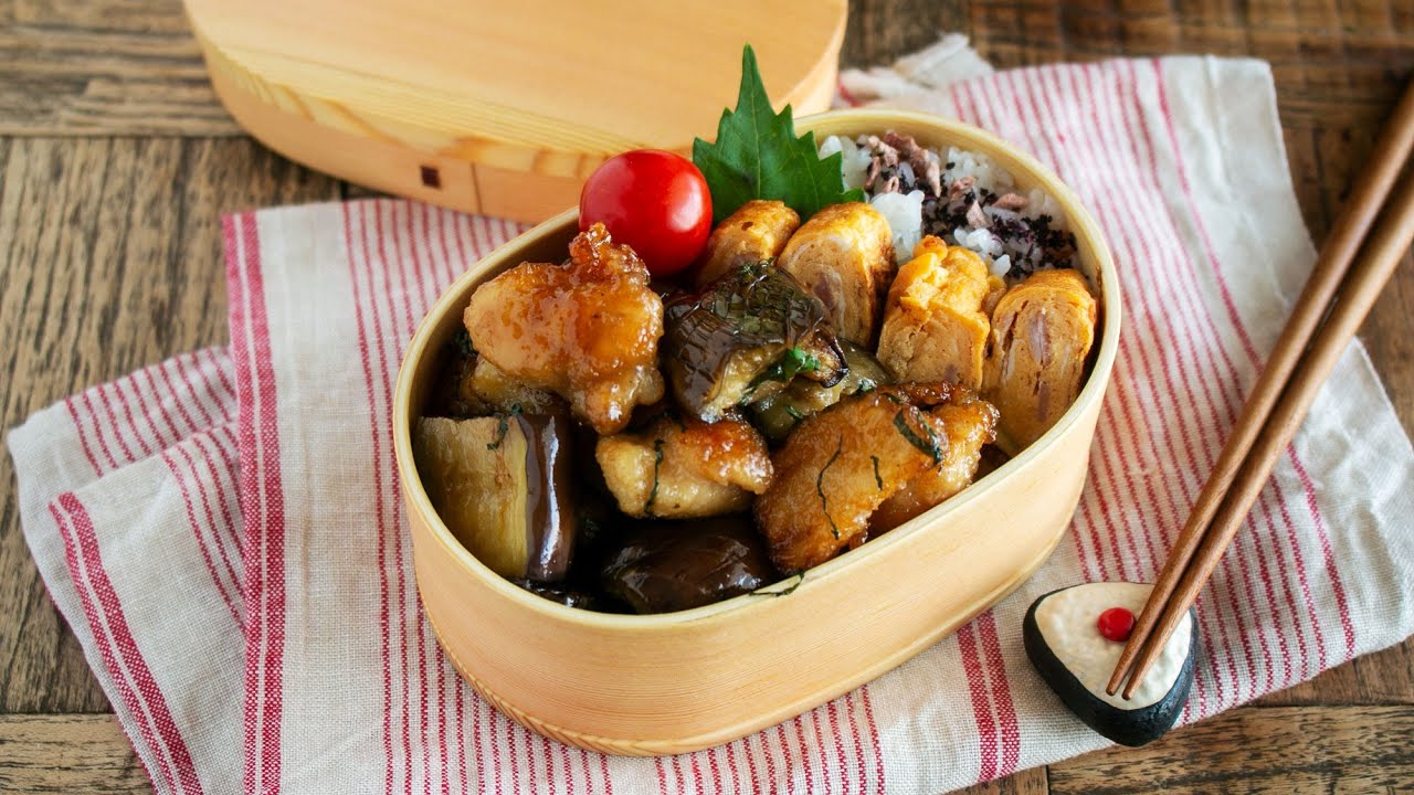 【節約弁当】トロトロ茄子とサクサク長芋最高！！２品で満足の大葉ポン酢ソース弁当bento＃982