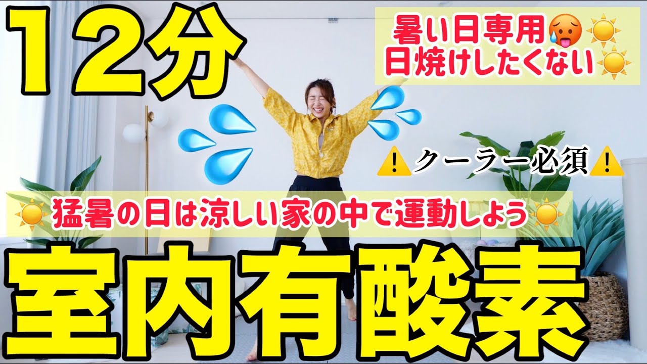 【12分室内有酸素】外出るのすら暑い!!そんな日は涼しい室内で有酸素して脂肪を燃やそう!!　室内でも水分補給は忘れずに!!!