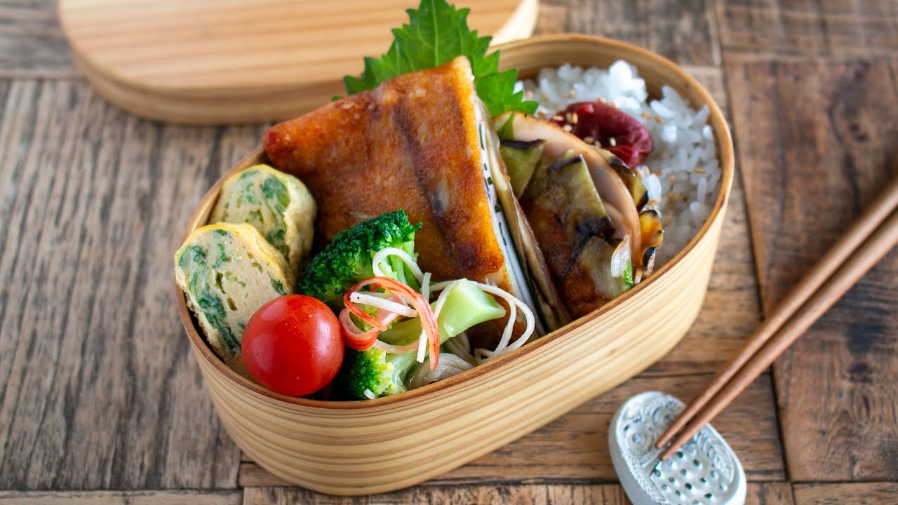 【お弁当作り】茄子とハムのカリカリチーズ焼き弁当bento＃972