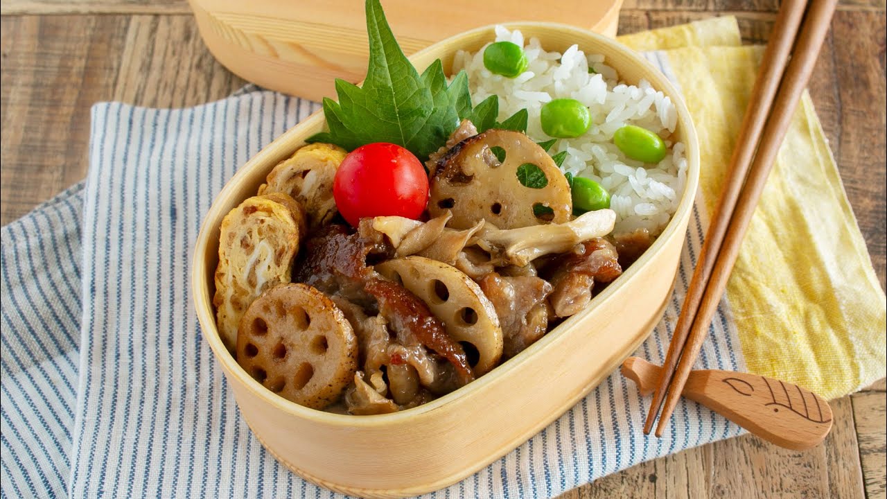 【節約弁当】れんこんバリうま！シャキッと美味しいレンコンと舞茸のガリバタ炒め弁当bento＃988