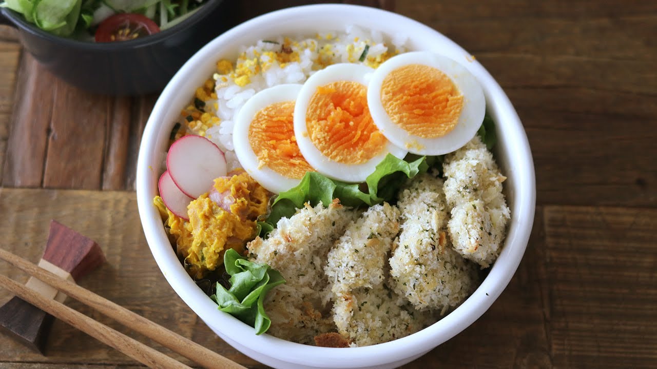 【お弁当作り】トースターで簡単な鶏のマヨパン粉香草焼き弁当bento＃586