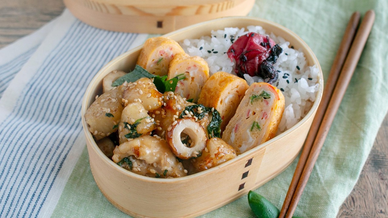 長芋あったらコレ作って！！サクサク美味しい長芋とちくわの和風ガリバタポン照り焼き弁当 #長芋レシピ #お弁当 #japaneselunchbox