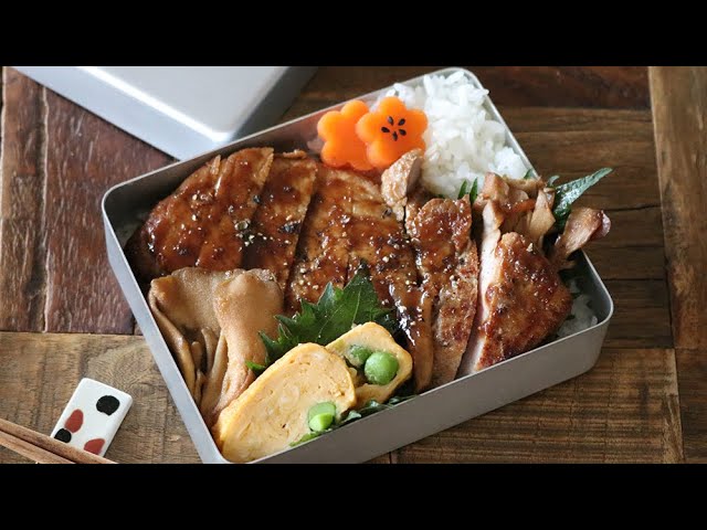 【お弁当作り】簡単3品おかずのポークジンジャーステーキ弁当bento＃572