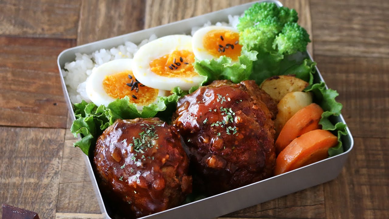【お弁当作り】たった3品の簡単煮込みハンバーグ弁当bento＃608