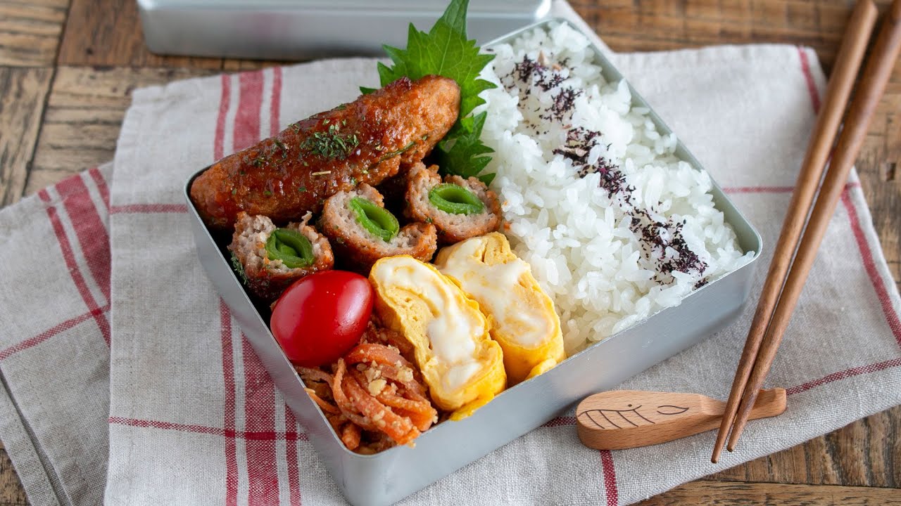 【節約弁当】シャキシャキ食感がクセになる！彩り豊かなスナップエンドウが主役のヘルシーハンバーグ弁当bento#1030