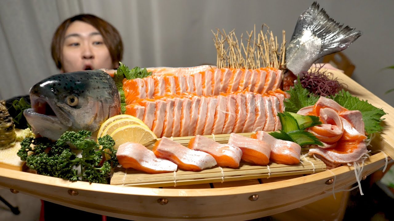 【人類の夢】極上のサーモン1匹丸ごと舩盛りにしてみた