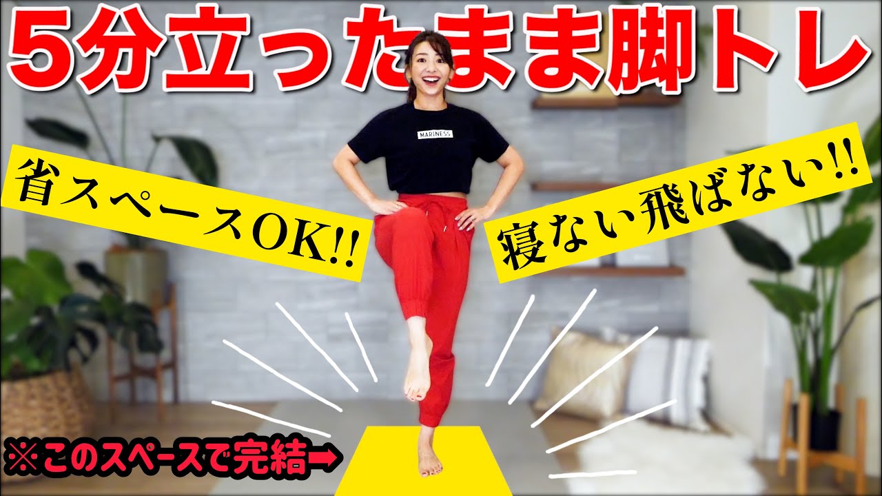 【５分脚痩せ】狭いスペースでOK!!飛ばずに立ったまま内ももとお尻を鍛えるメニュー!!