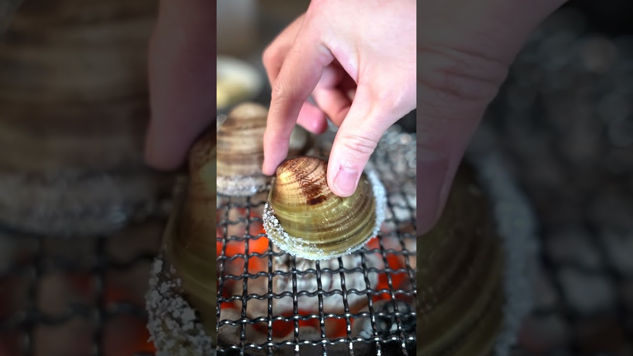 【七輪】ハマグリの炭火焼がうますぎる！#asmr #seafood #bbq #魚捌き