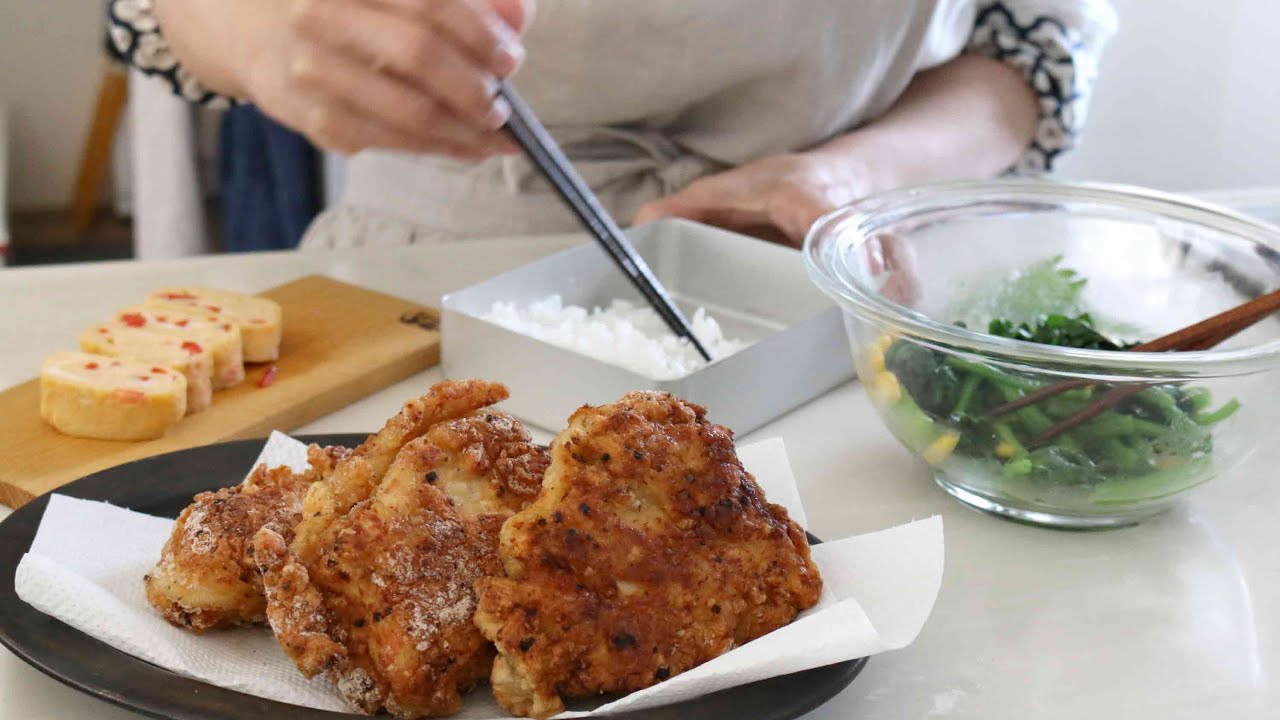 【お弁当作り】衣がザクザク美味しい！鶏むね肉のフライドチキン弁当＃849